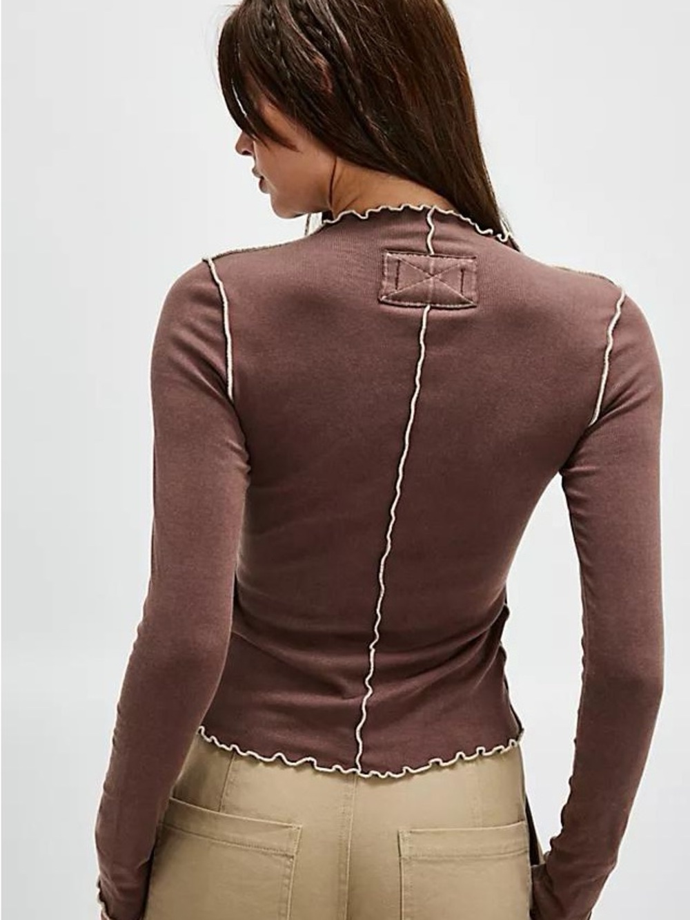 We The Free Sage Layering Long Sleeve Top XS Mauve Sold Out Contrast Seam